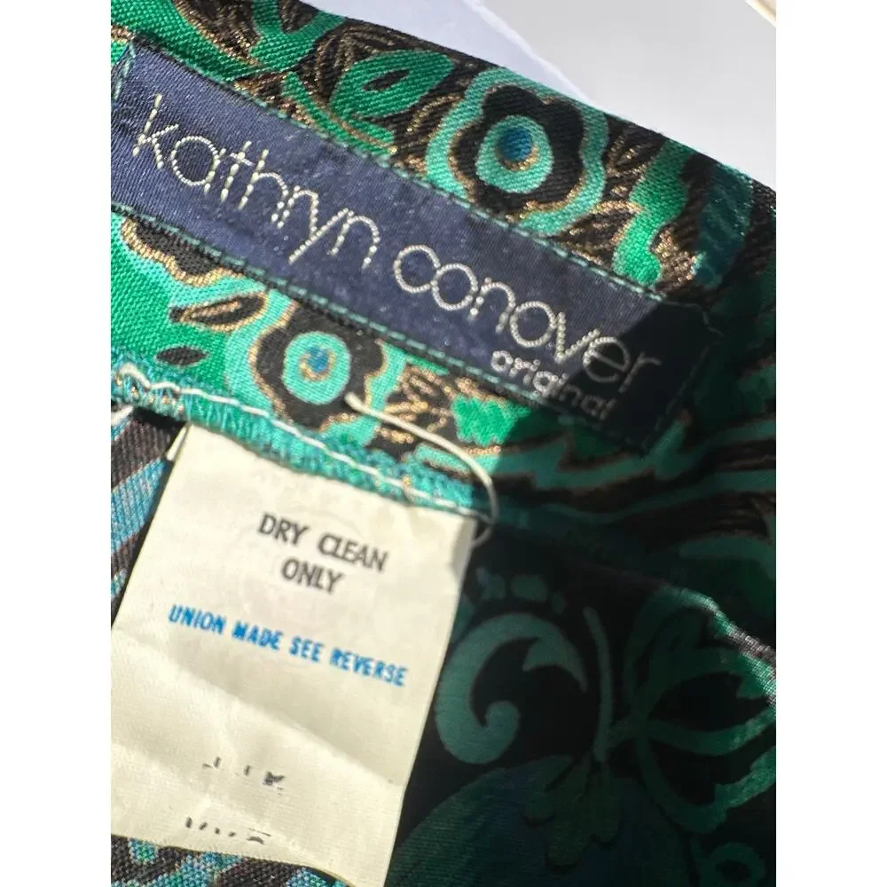 Vintage Kathryn Conover Union Made Green Paisley Straight Midi Skirt Size XXS